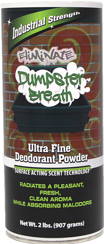 Dumpster Breath 2 lb shaker can trash bin deodorizer outperforms