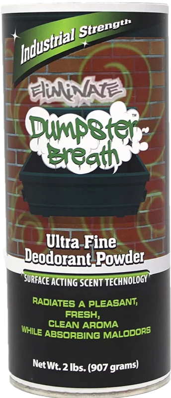 Dumpster Breath 2 lb shaker can trash bin deodorizer outperforms