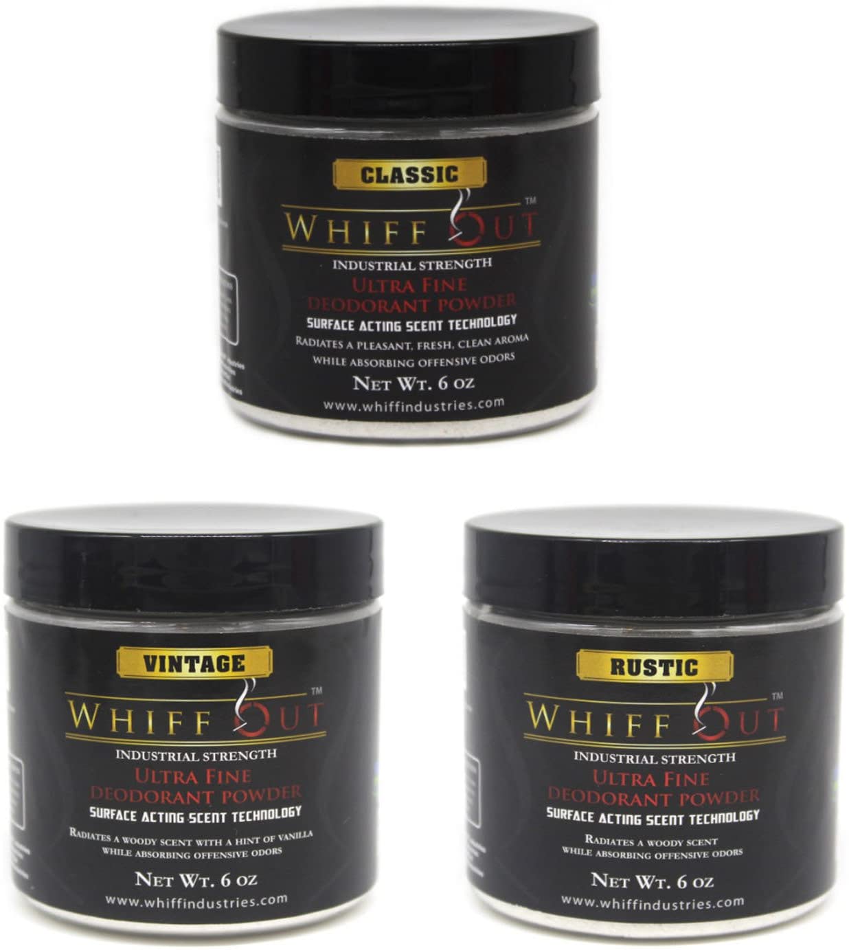 Whiff Out 6oz Deodorant Powder 3 Pack - Classic, Vintage & Rustic Scents